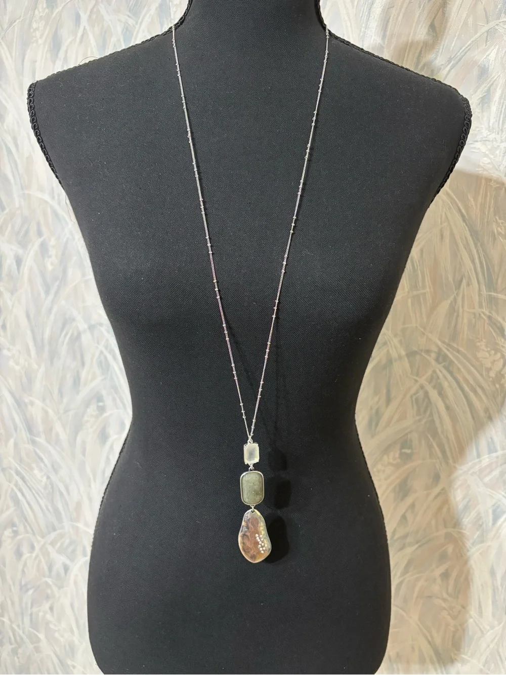 J.Jill Silver-Tone Multi-Stone Pendant Necklace 35”+3”